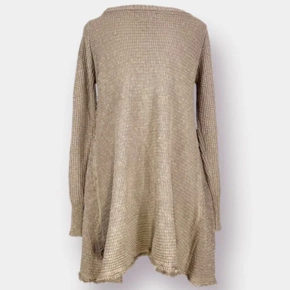 Anthro Ruby Moon heathered oatmeal waffle knit shark bite raw hem longsl… - Picture 2 of 10